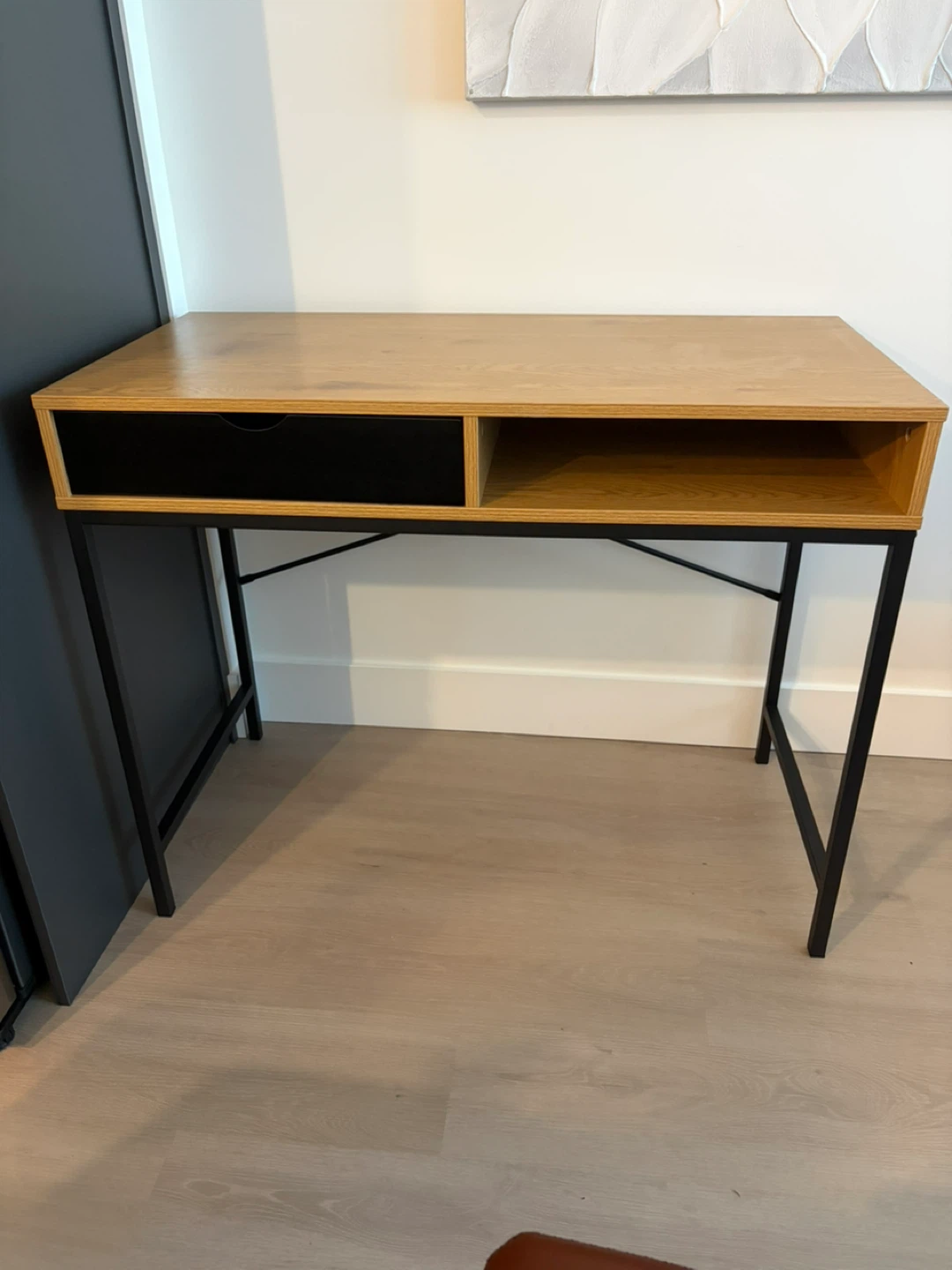 Modern Wood Desk with Drawer and Open Shelf - photo 2