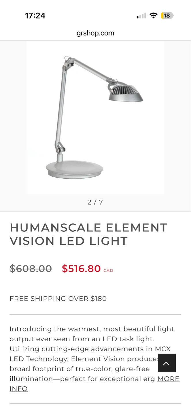 Humanscale Element Vision LED Desk Lamp in Silver