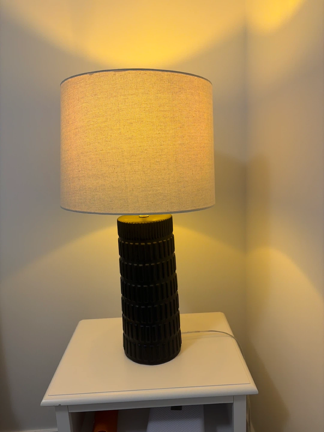 Black Textured Table Lamp with Fabric Shade