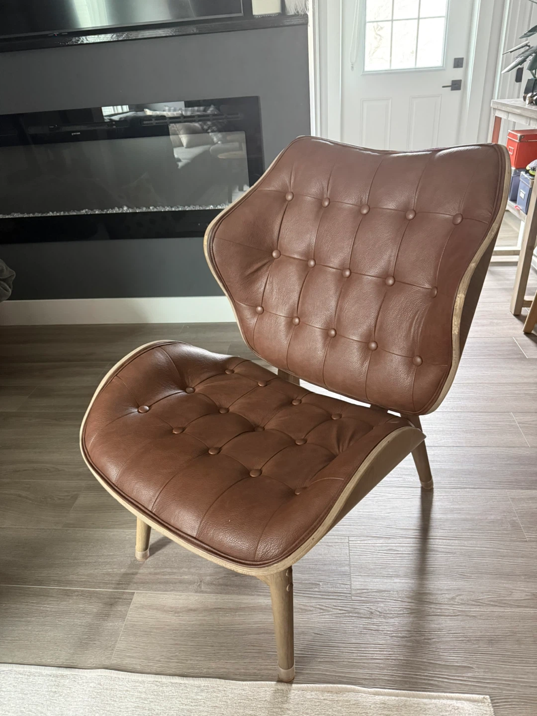 Brown Leather and Wood Lounge Chair