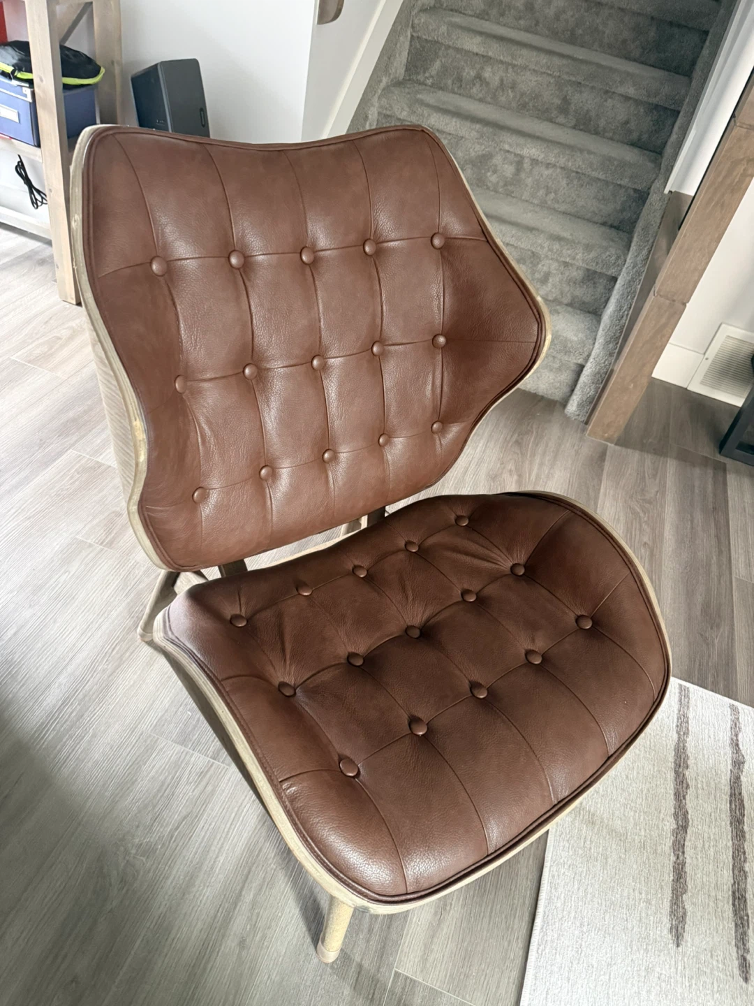 Brown Leather and Wood Lounge Chair - photo 2