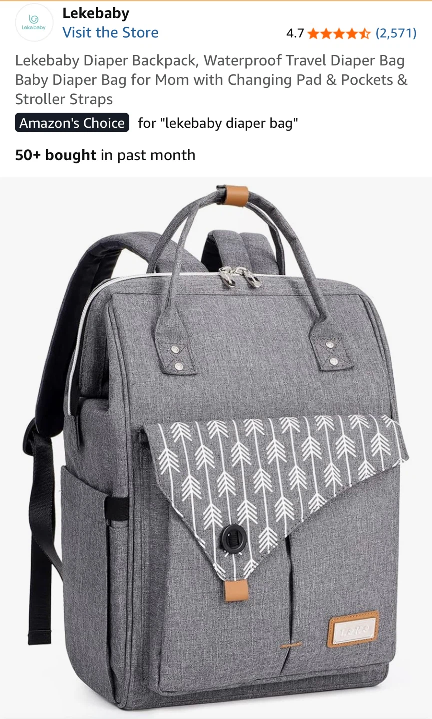 Lekebaby Diaper Backpack - Grey with Arrow Pattern