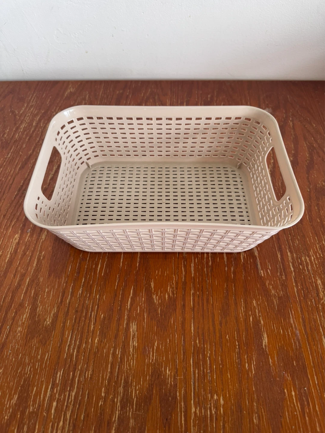 Plastic Storage Basket with Handles - Beige