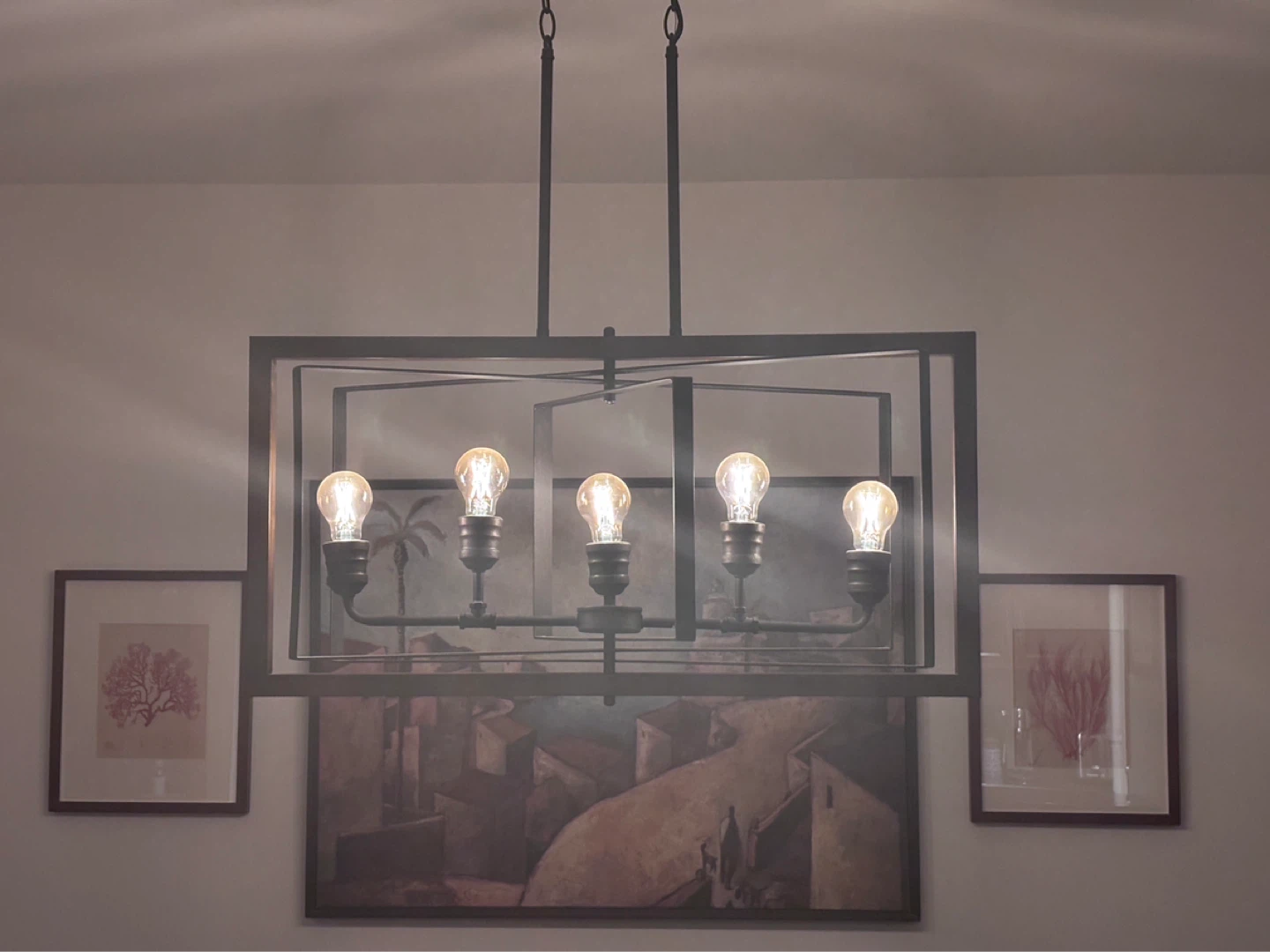 Black Metal and Wood 5-Light Chandelier - photo 3