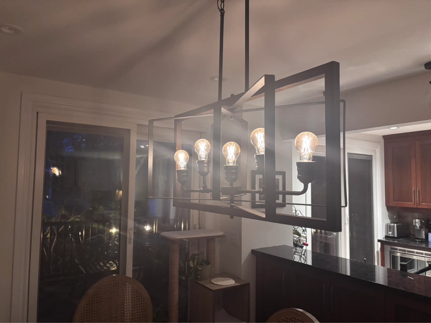 Black Metal and Wood 5-Light Chandelier - photo 4