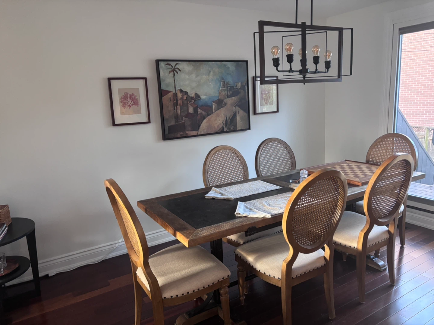 Black Metal and Wood 5-Light Chandelier