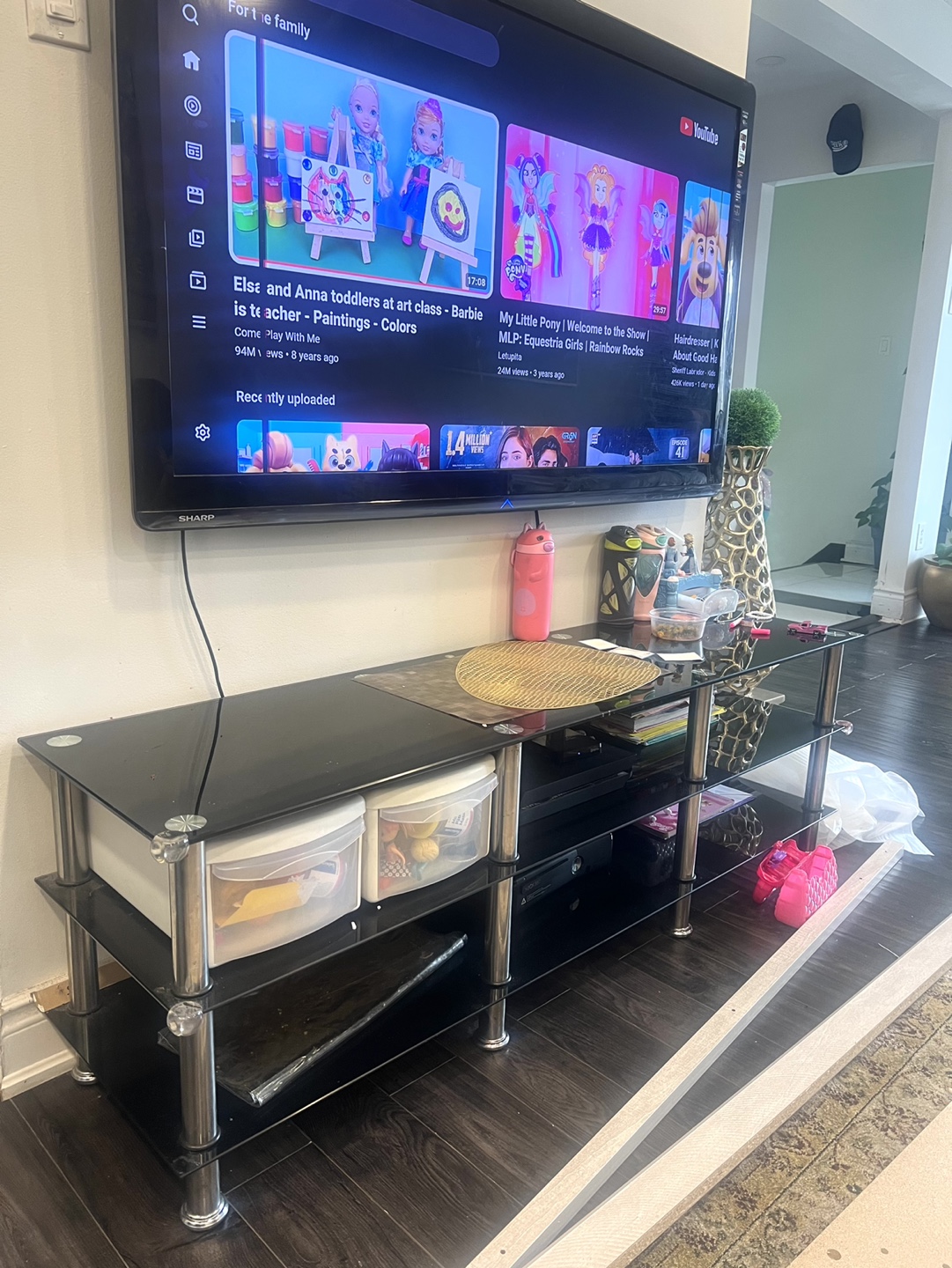 Black Glass Media Console Table long