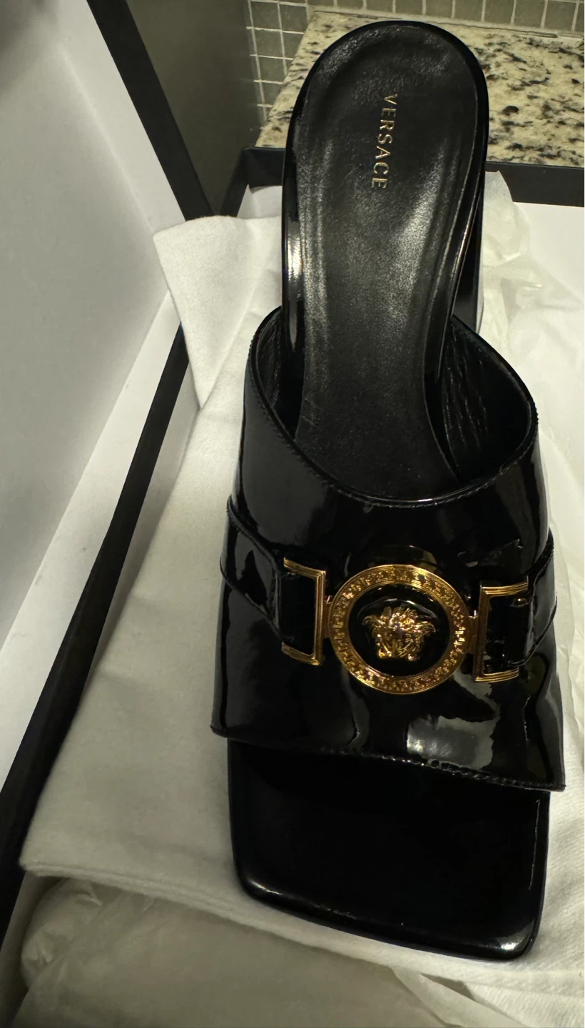 Versace Black Patent Leather Medusa Heels