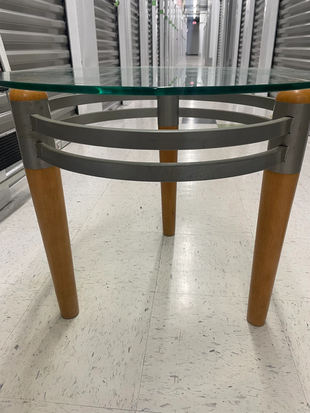 Round Glass Top Coffee Table with Wood Legs - photo 2