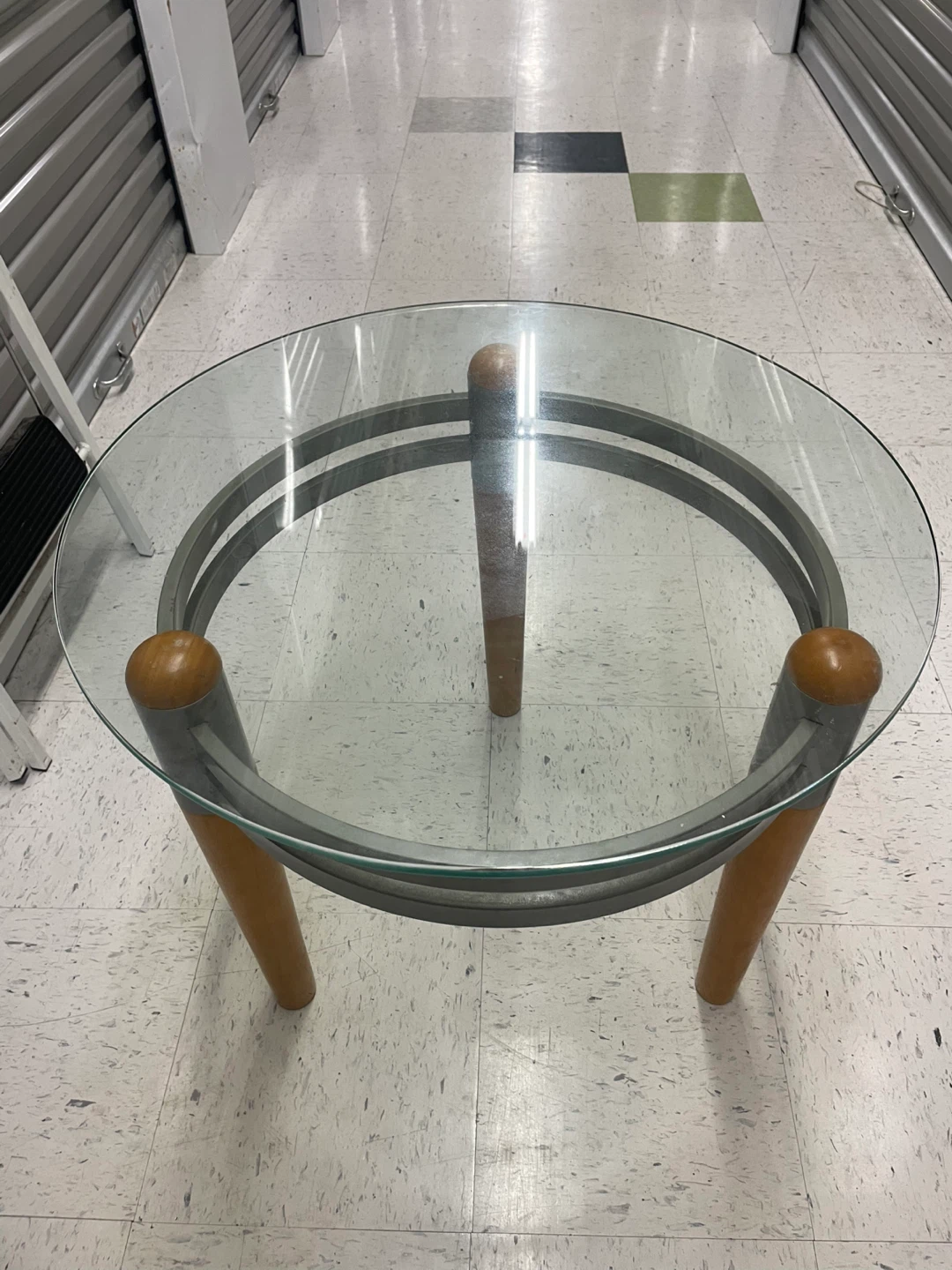 Round Glass Top Coffee Table with Wood Legs