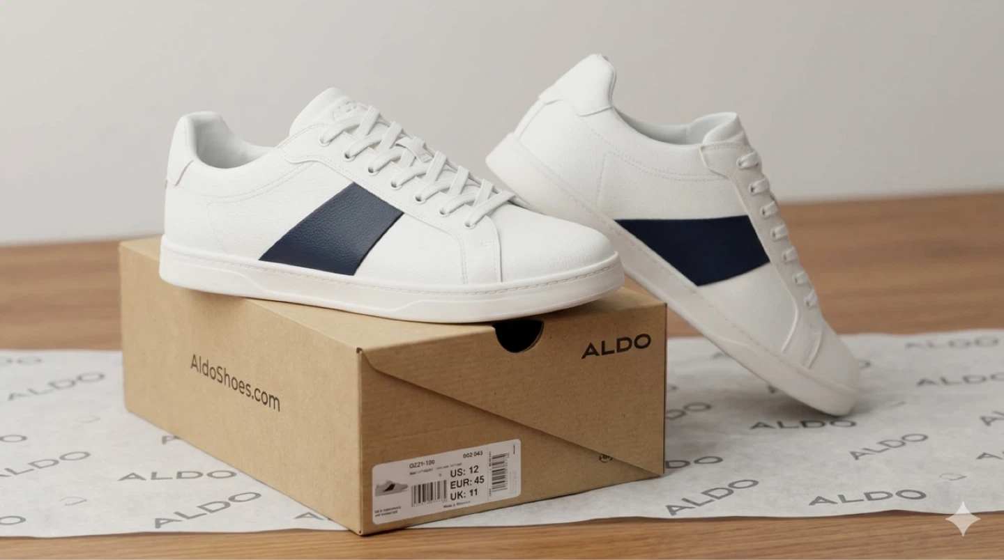 NEW ALDO Ozzy‑120 Men’s Sneakers Size 12 White Leather Navy Stri
