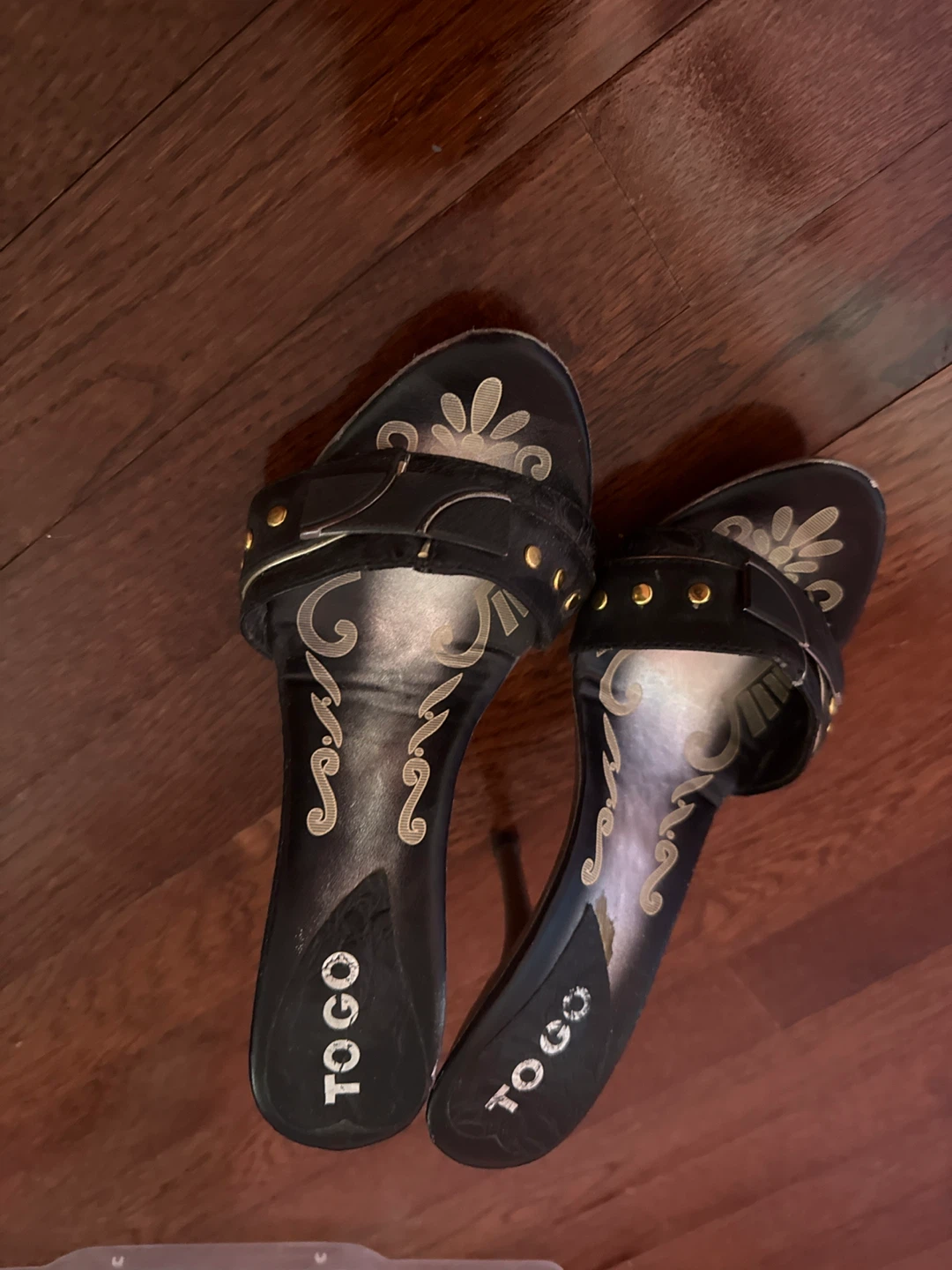 Black TO GO Heeled Sandals with Gold Accents