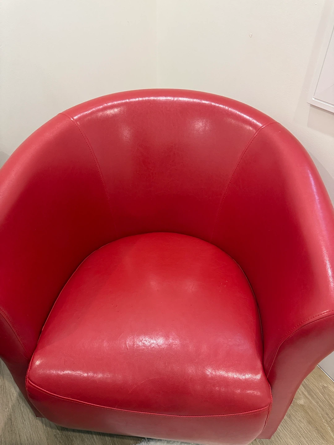 Red Faux Leather Accent Chair and floor mat - photo 2