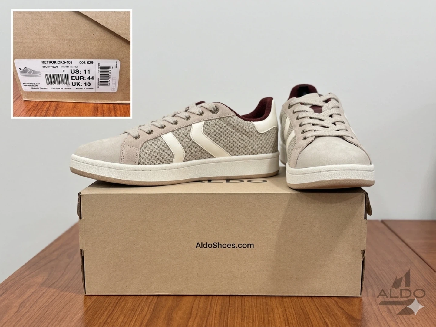 NEW ALDO Retrokicks‑101 Men’s Sneakers Size 11 White Beige Gray