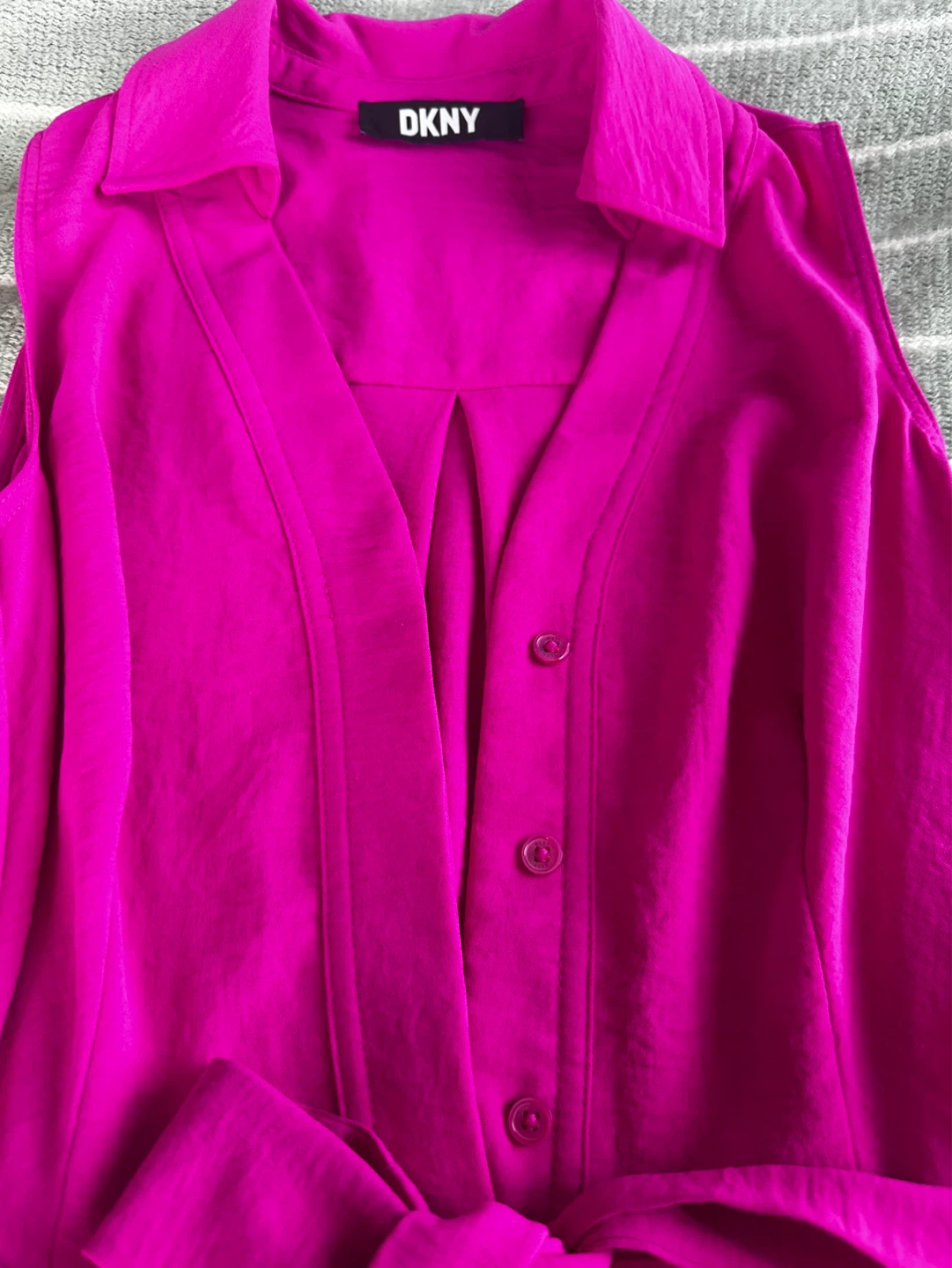 DKNY Women's Pink Sleeveless Collared Shirt Dress with Belt - photo 2