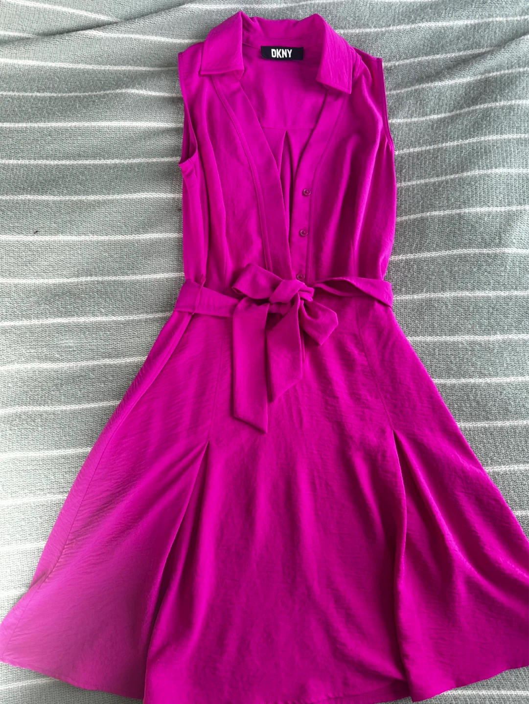 DKNY Women's Pink Sleeveless Collared Shirt Dress with Belt