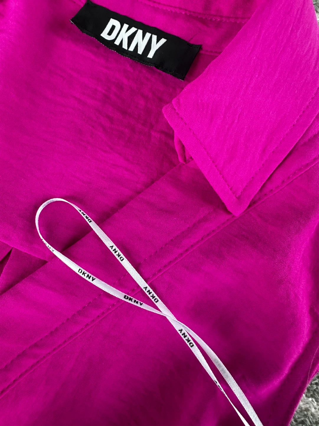 DKNY Women's Pink Sleeveless Collared Shirt Dress with Belt - photo 4