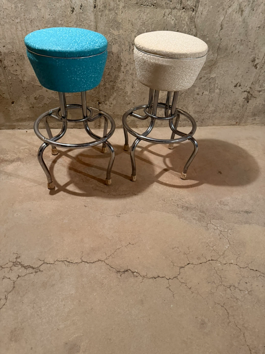 Set of 2 Vintage Swivel Bar Stools - Teal and Cream