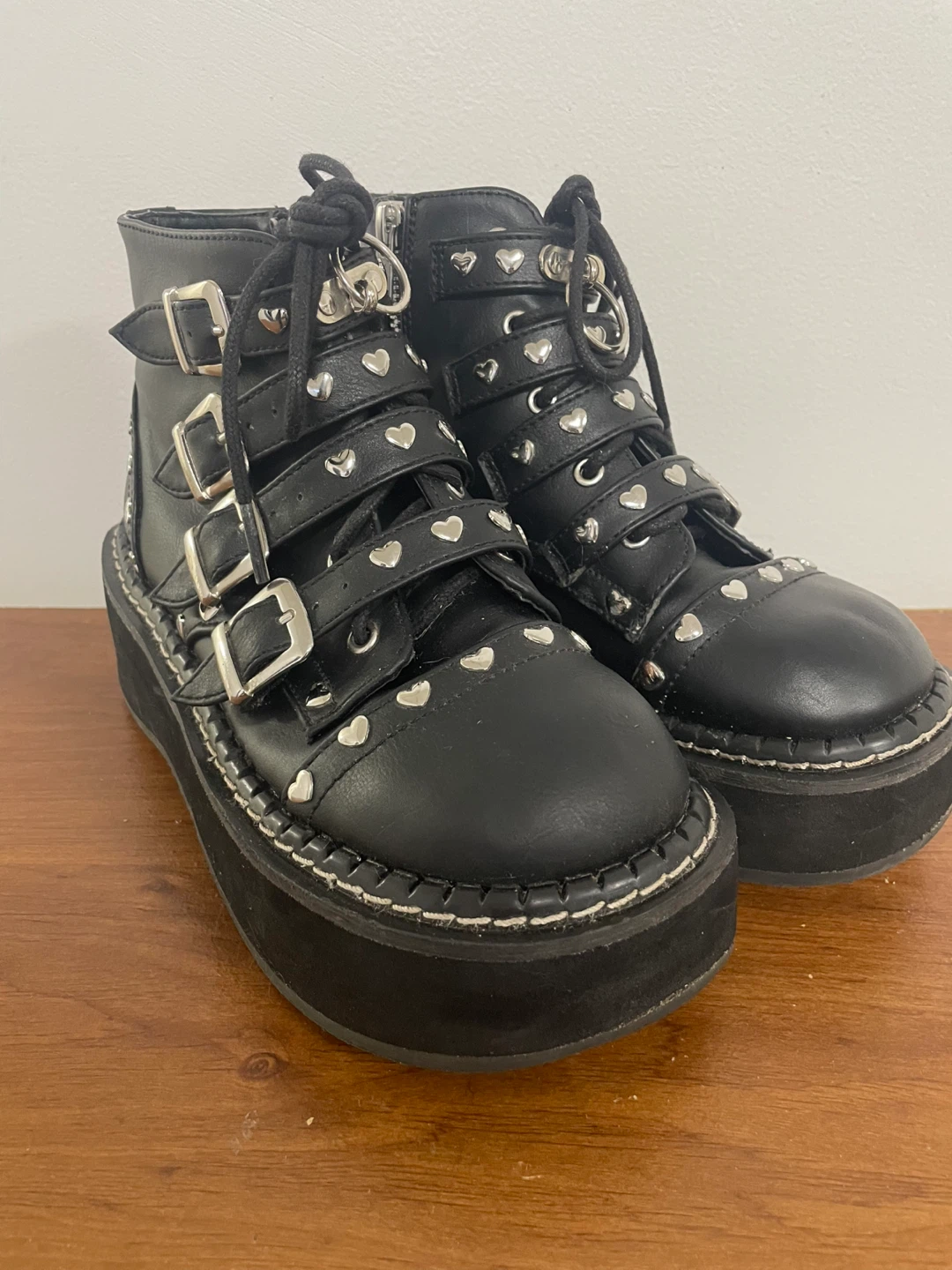 DEMONIA Black EMILY-315 Platform Boots w/Heart Studs - photo 2