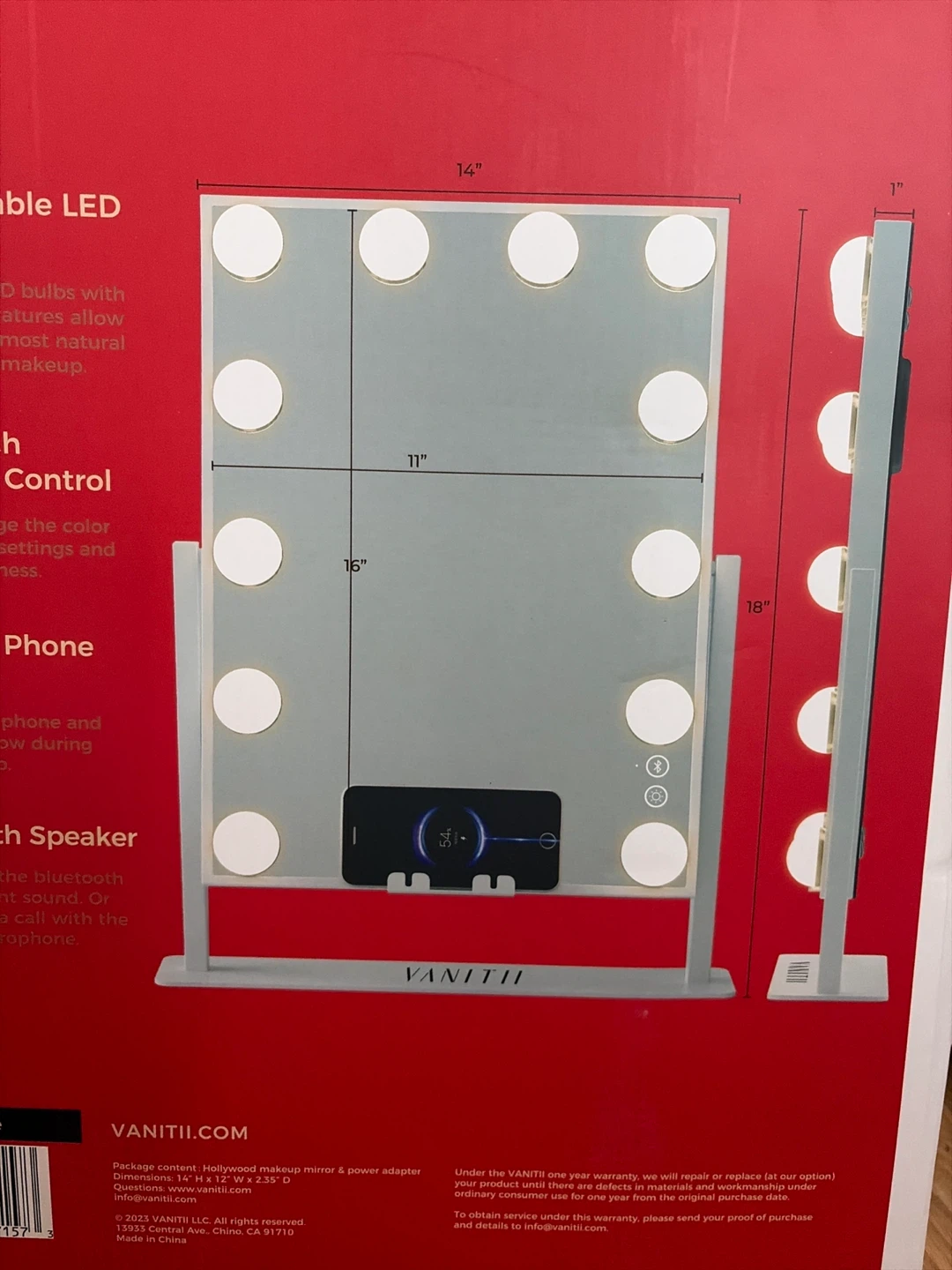 Hollywood Makeup Mirror with LED Lights, Speaker, White - photo 2