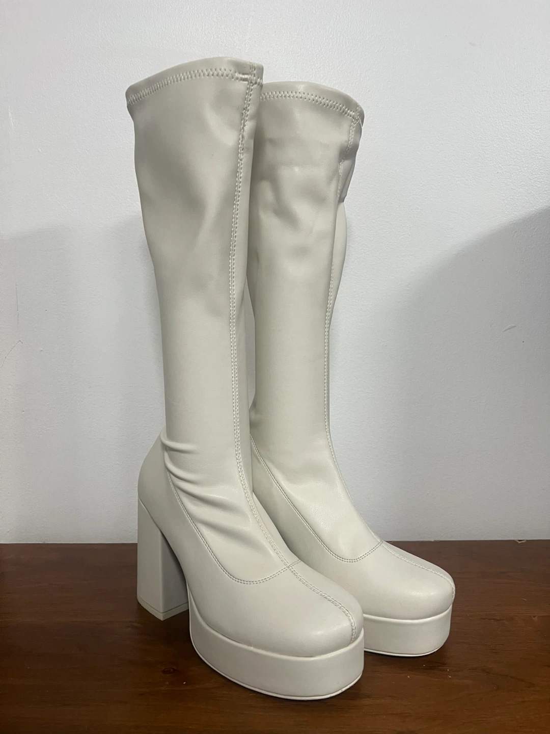 NOKWOL White Platform Chunky Heel Go Go Boots
