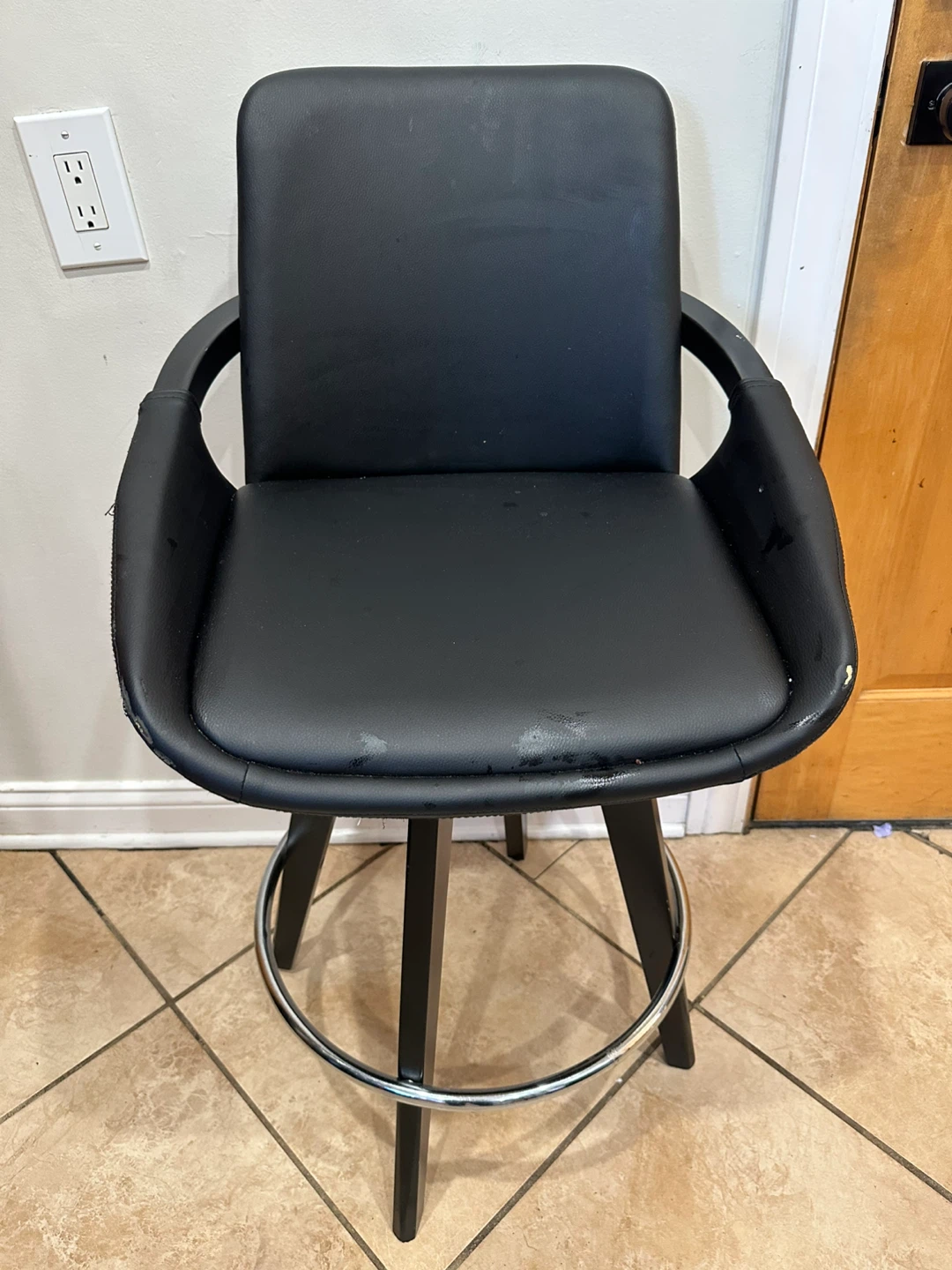 ONE Black Faux Leather Swivel Bar Stool