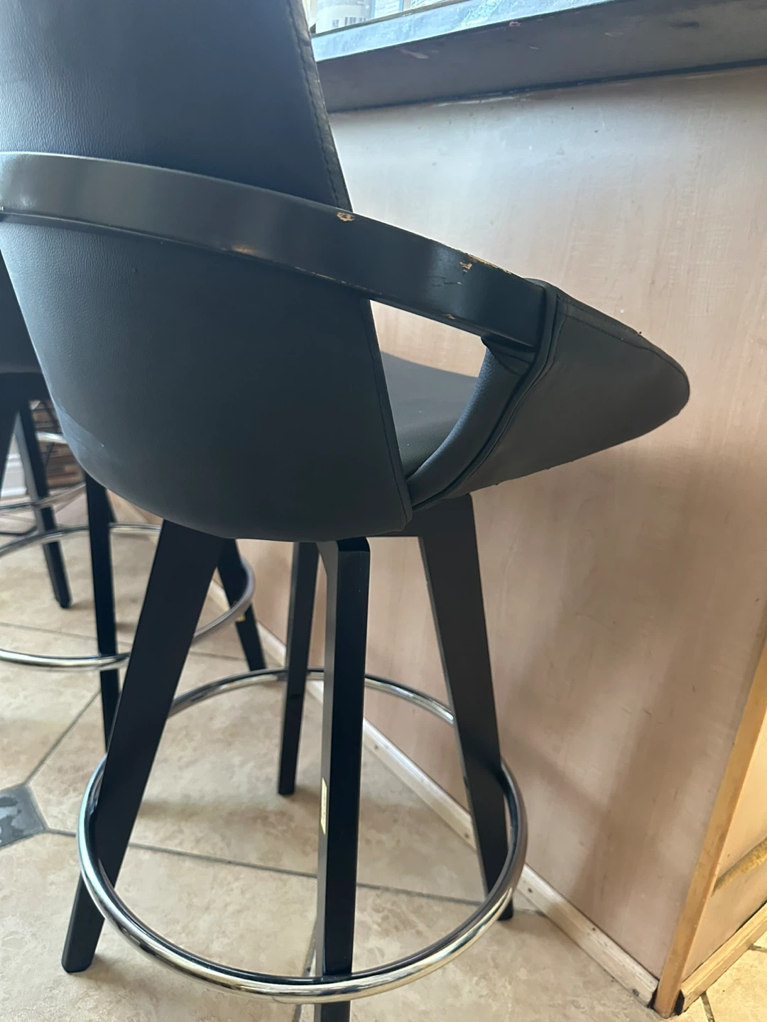 ONE Black Faux Leather Swivel Bar Stool - photo 3