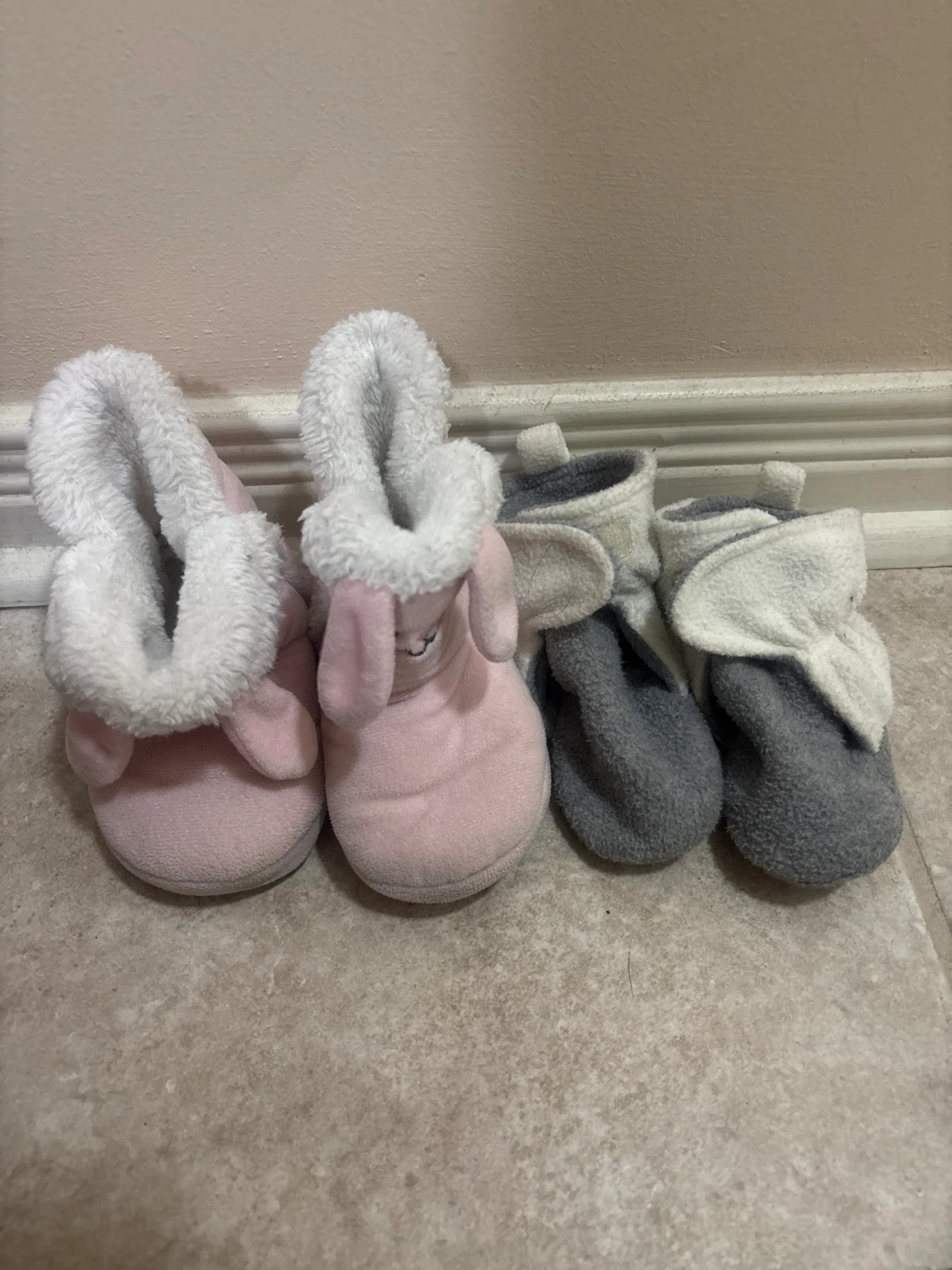 Baby Booties - Pink Bunny & Grey