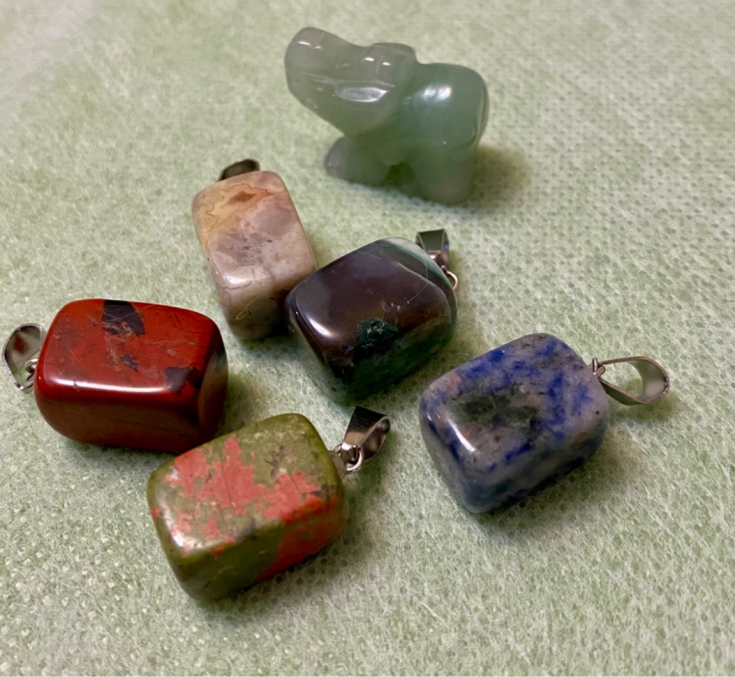 Assorted Gemstone Pendants with Elephant Charm