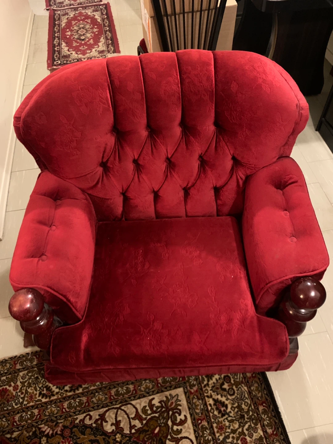 Red Velvet Tufted Sofa and Red Accent Chair - photo 3