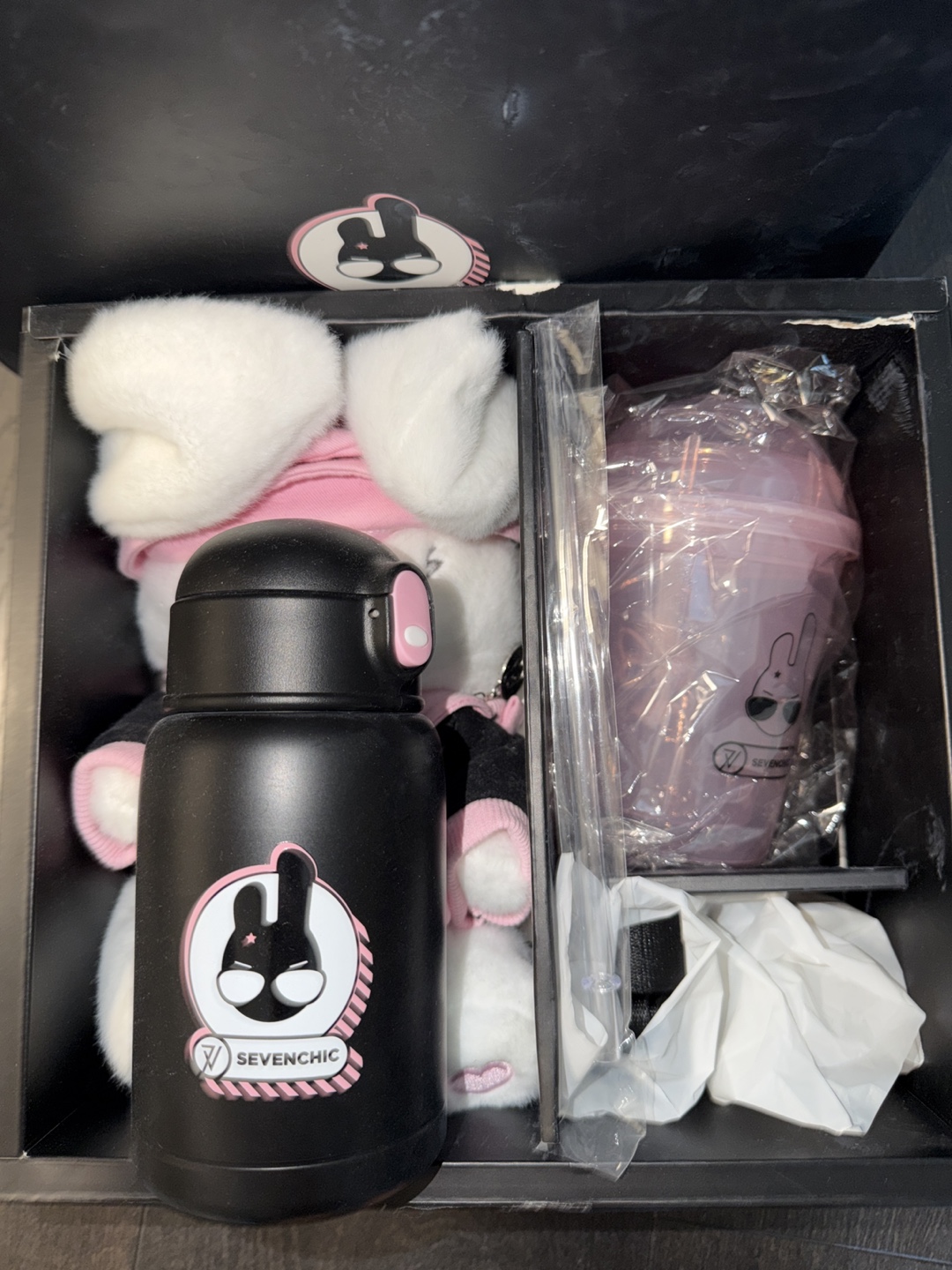 SEVENCHIC Black Water Bottle & Pink Tumbler Set