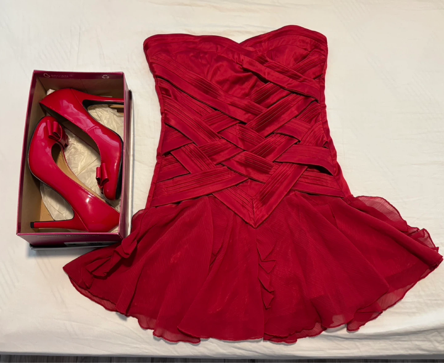 Red Patent Bow Heels-Size 8 & Red Dress-Size M