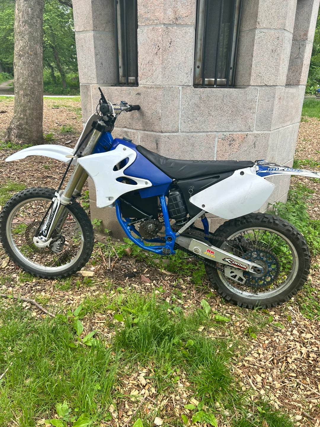 Electric White and Blue Dirt Bike