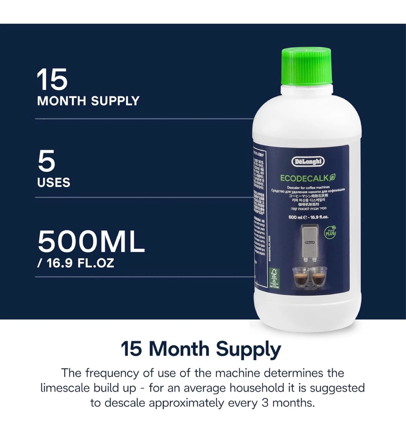 De'Longhi EcoDecalk Descaler - 5 Uses (16.9 fl oz) - photo 2