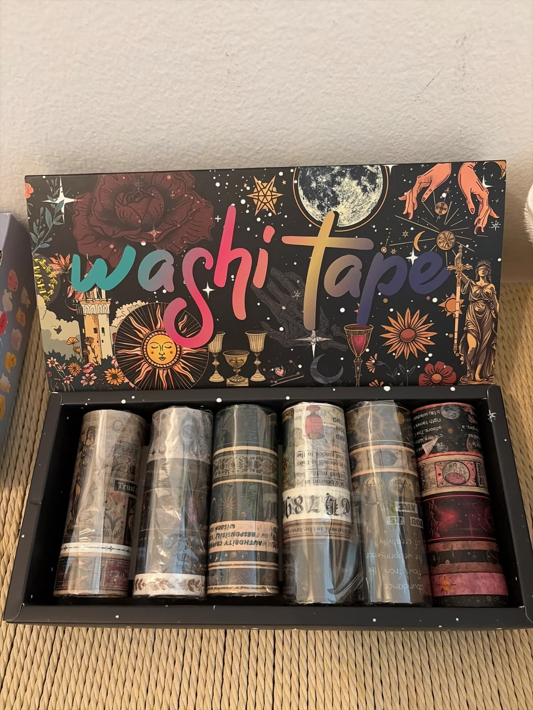 Set of 6 Washi Tape Rolls with Celestial & Vintage Designs