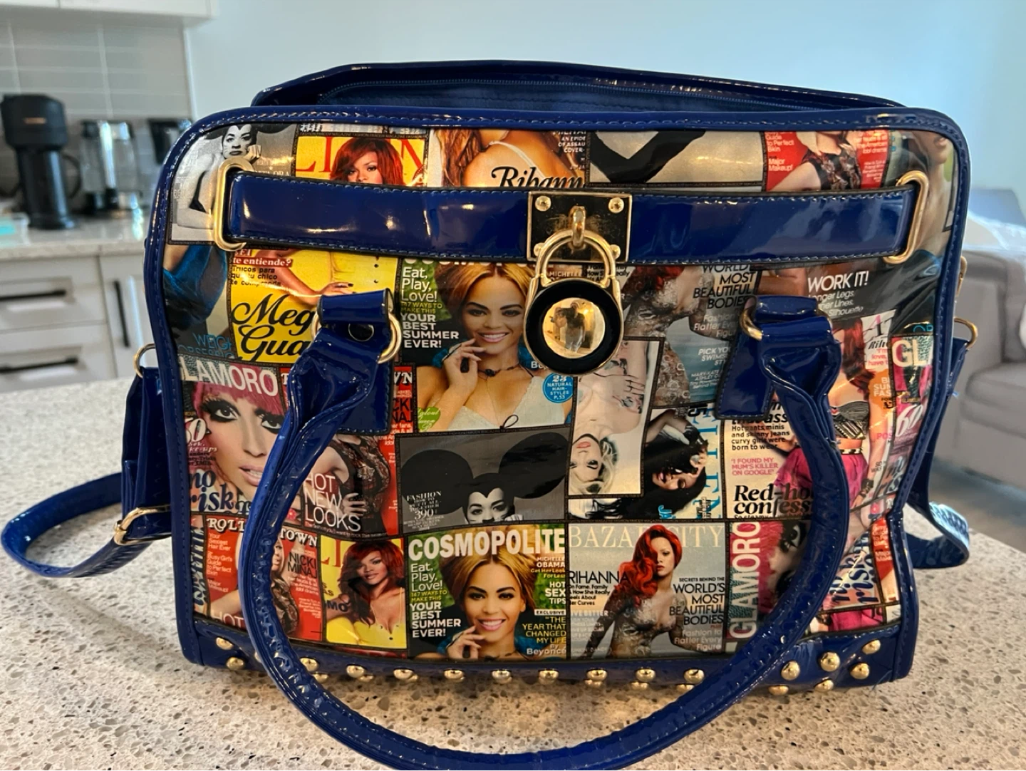Blue Magazine Collage Tote Bag
