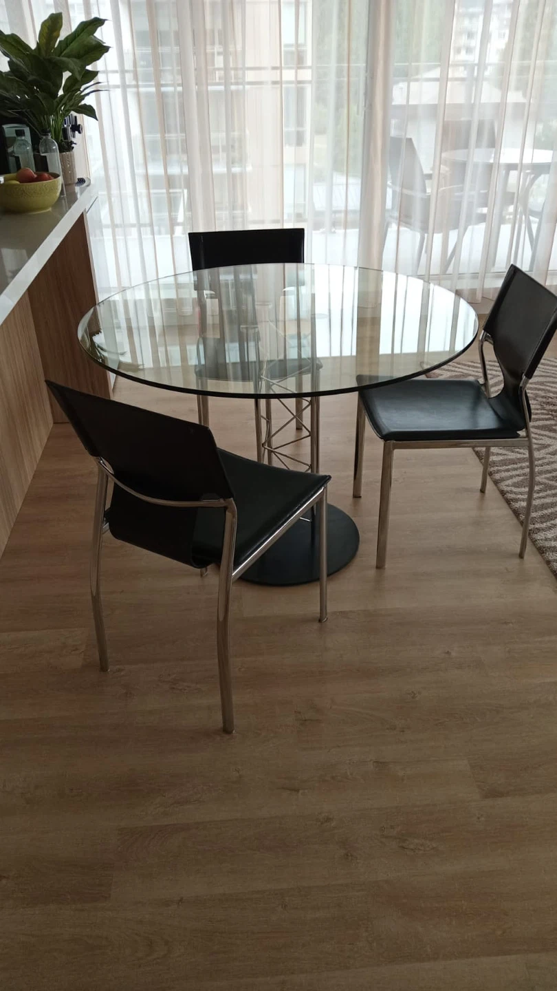 Glass Top Dining Table with Metal Base