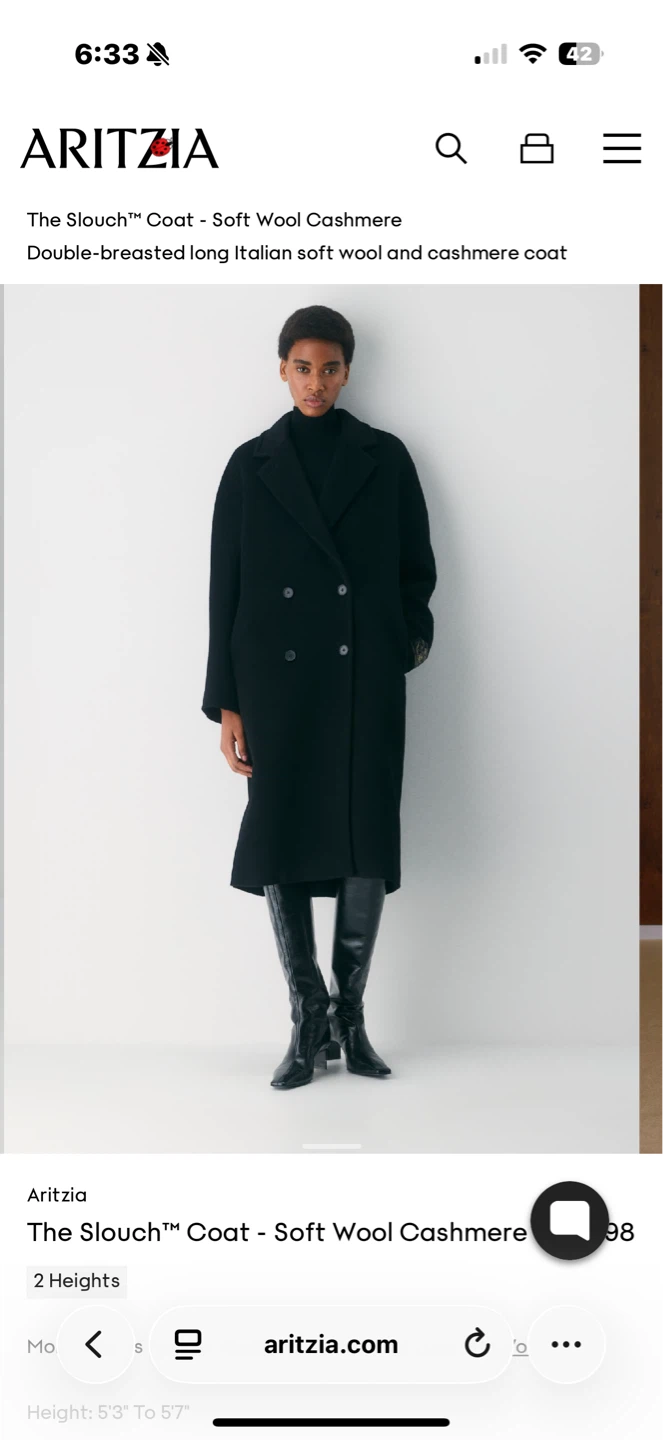 Aritzia The Slouch Coat - Soft Wool Cashmere Black Size S