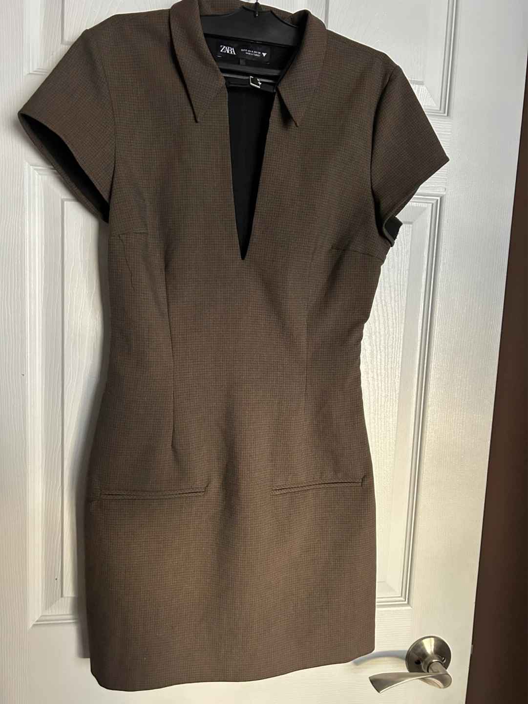 ZARA Brown Textured Short Sleeve Dress - photo 3