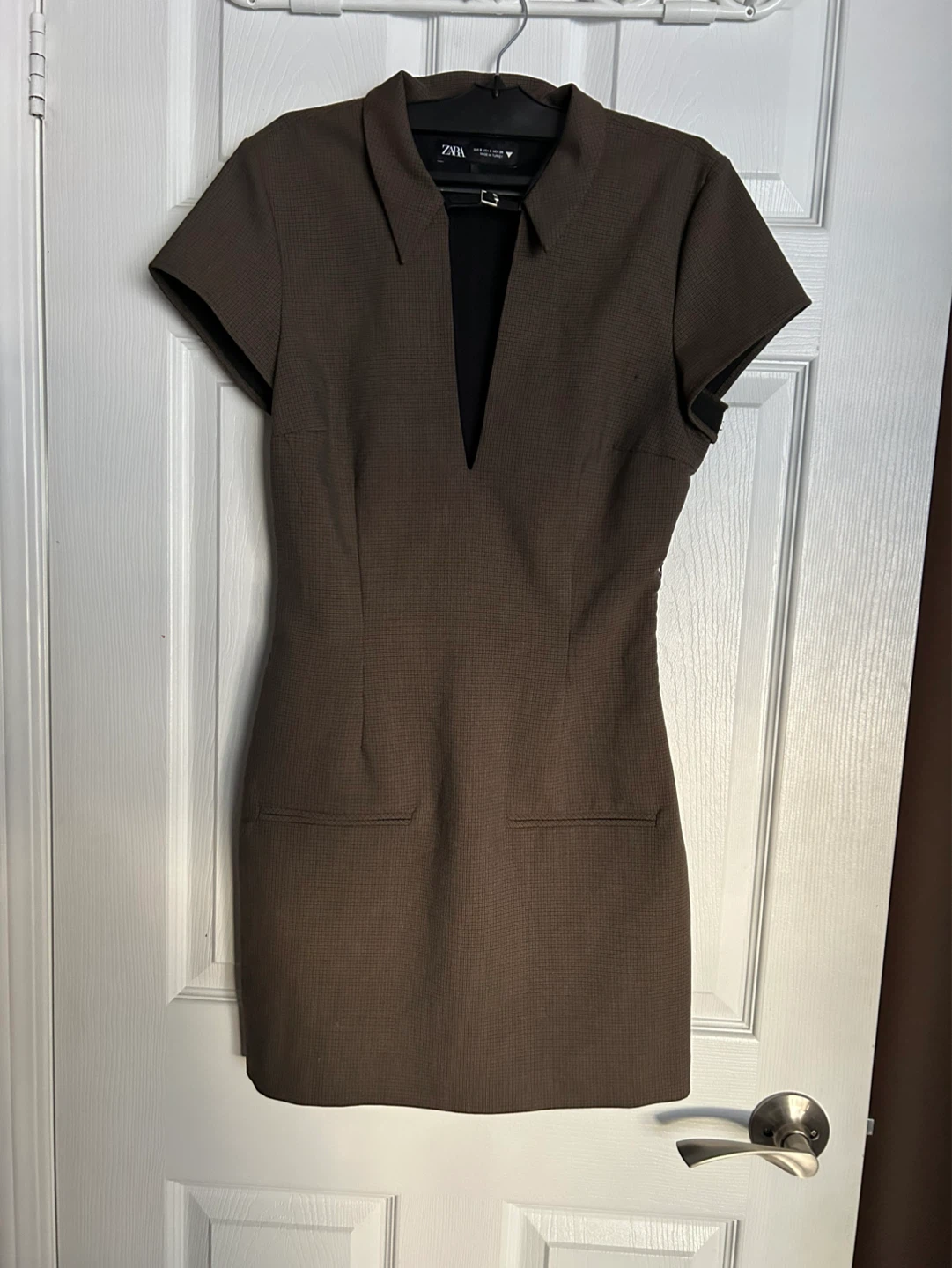 ZARA Brown Textured Short Sleeve Dress