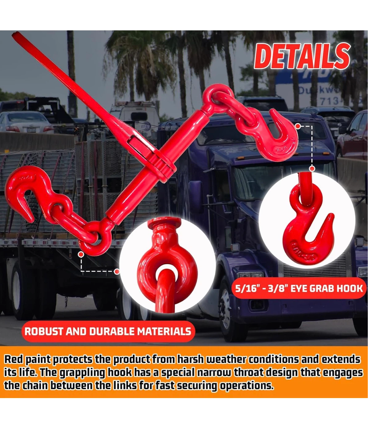 Ratchet Load Binder with 5/16"-3/8" Grab Hooks - photo 2