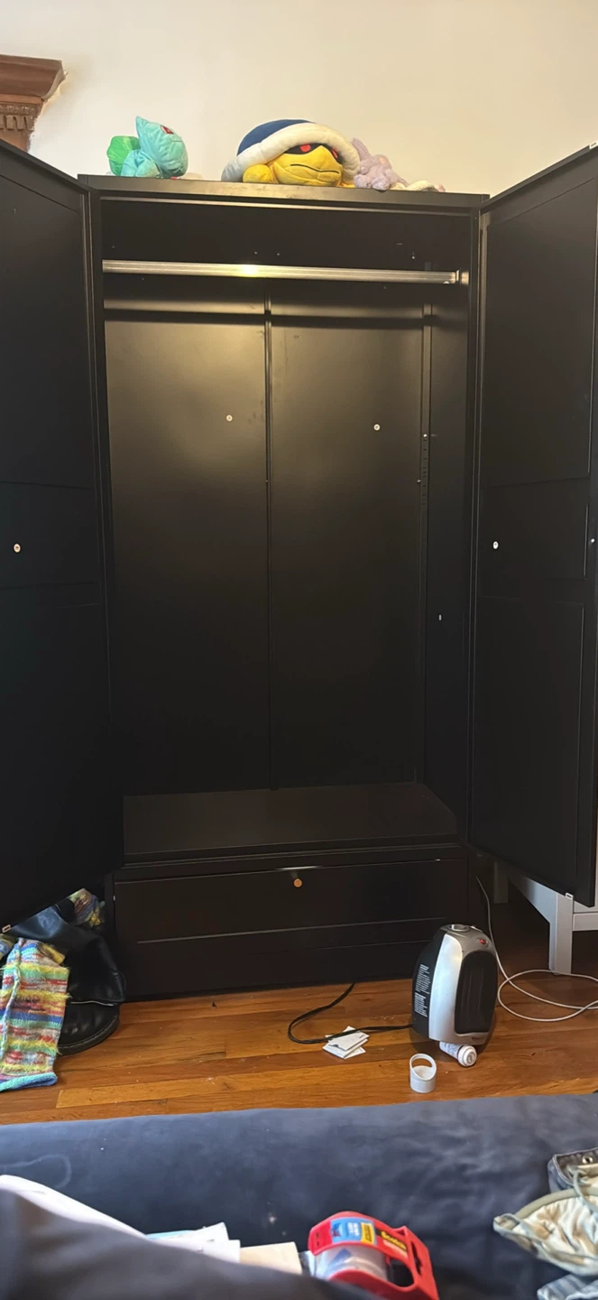 Black Double Door Wardrobe with Drawer - photo 2