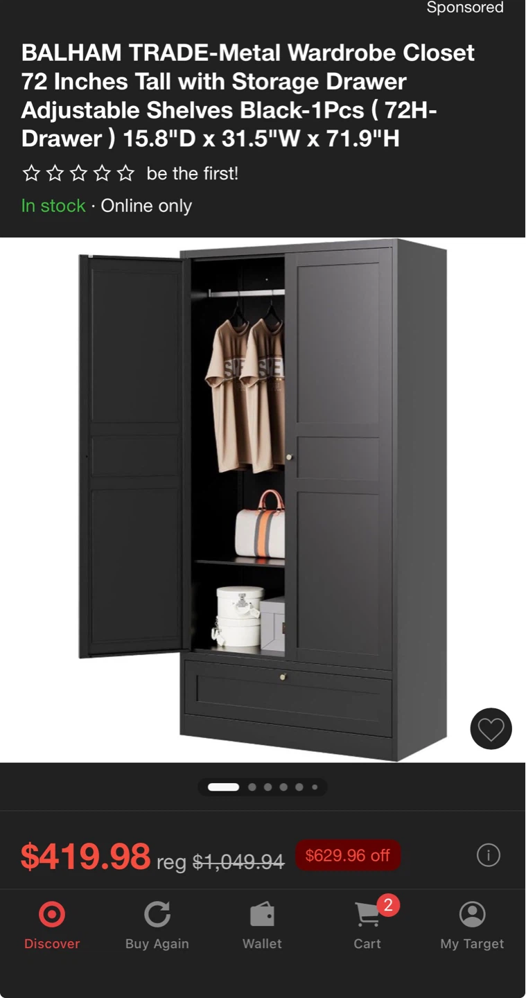 Black Double Door Wardrobe with Drawer - photo 5