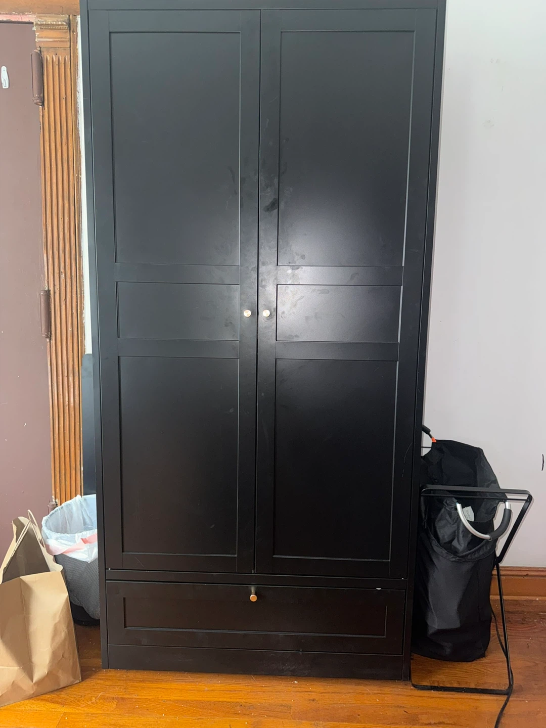 Black Double Door Wardrobe with Drawer