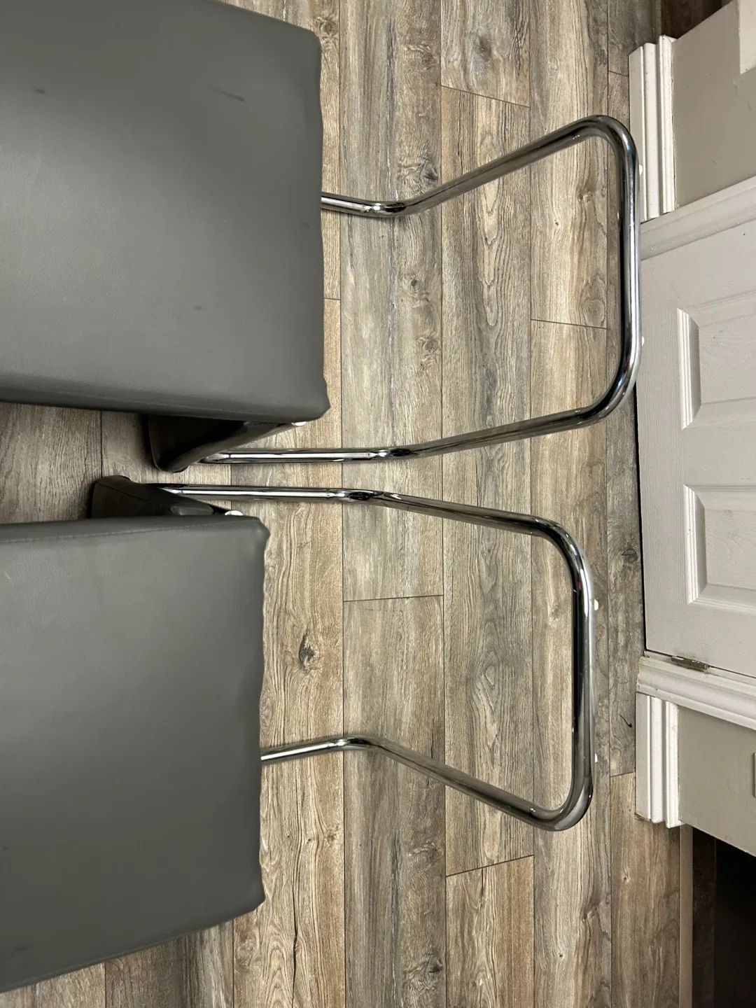 Set of 2 Grey Faux Leather Dining Chairs with Chrome Legs - photo 3