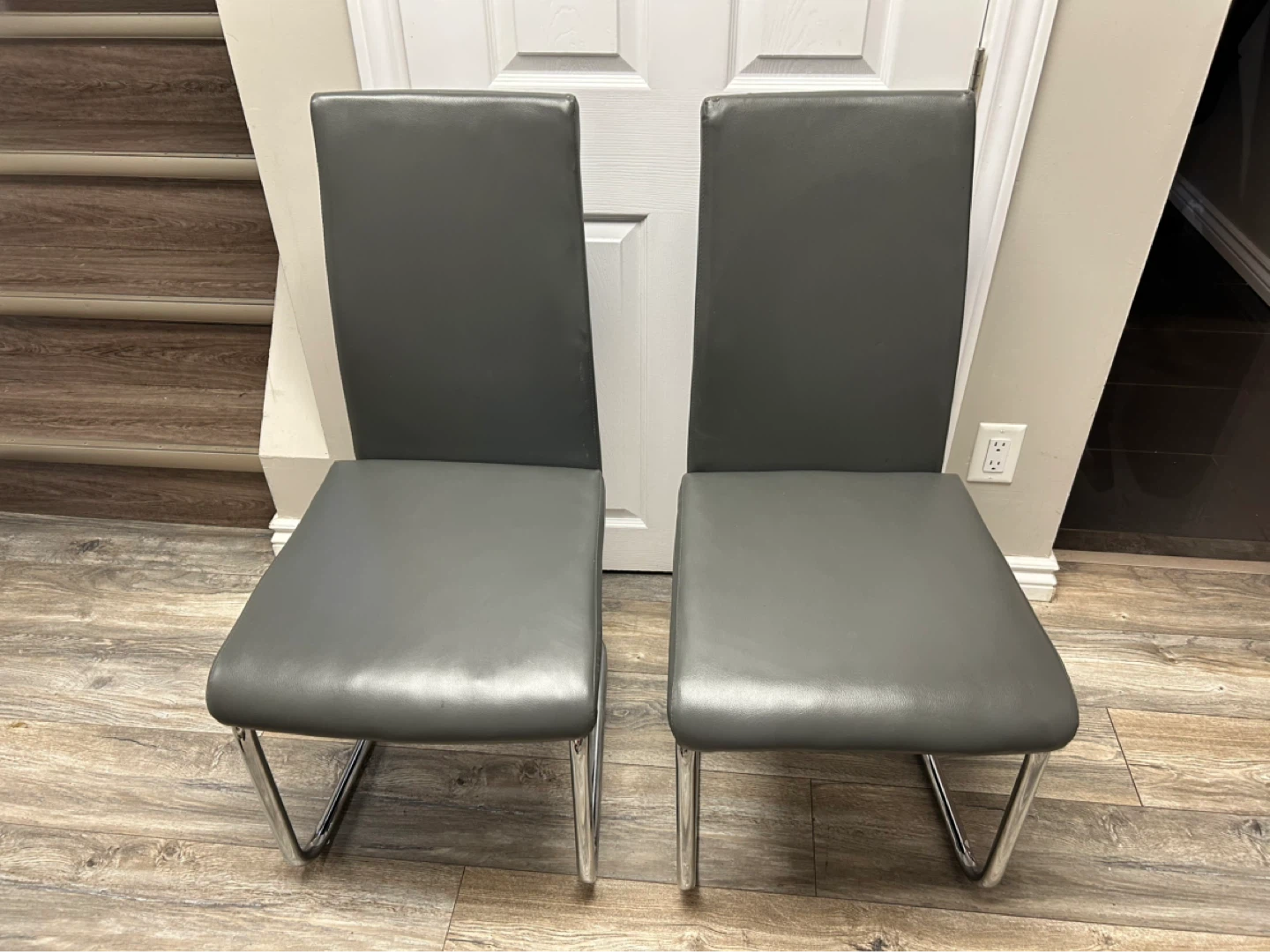 Set of 2 Grey Faux Leather Dining Chairs with Chrome Legs
