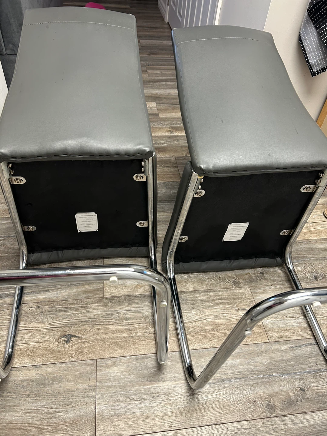 Set of 2 Grey Faux Leather Dining Chairs with Chrome Legs - photo 5