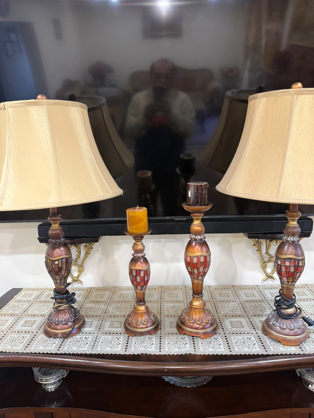 Set of 2 Vintage Style Table Lamps with Candlestick Holders - photo 3