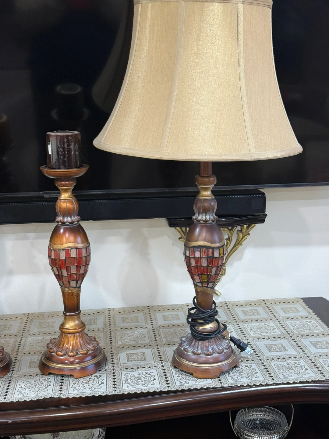 Set of 2 Vintage Style Table Lamps with Candlestick Holders - photo 2