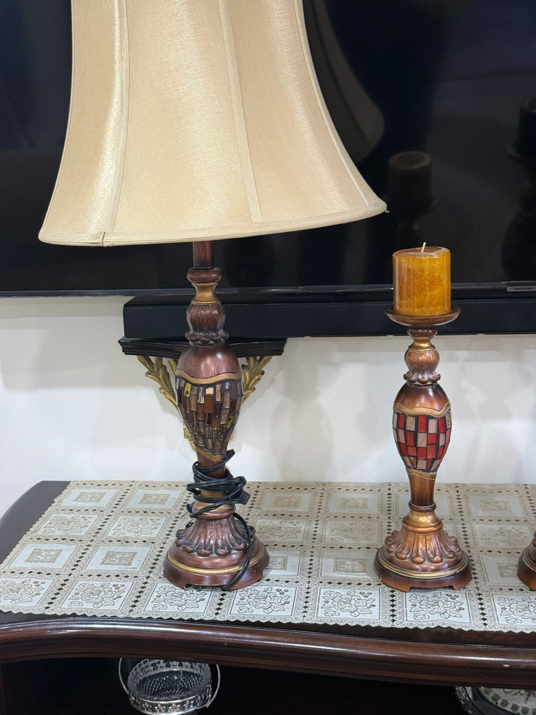 Set of 2 Vintage Style Table Lamps with Candlestick Holders